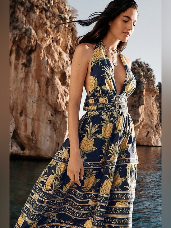 FARM Rio Dresses & Skirts - FARM Rio Delicate Pineapple Halter Midi Dress XL NWT